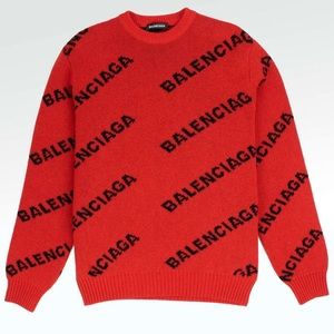 Balenciaga Red and Black Logo Sweater